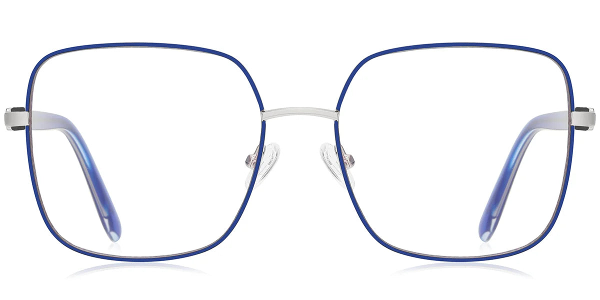 Metal Square Eyeglasses Frame – silver-blue Wide Full Rim F4762-4