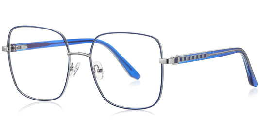 Metal Square Eyeglasses Frame – silver-blue Wide Full Rim F4762-4