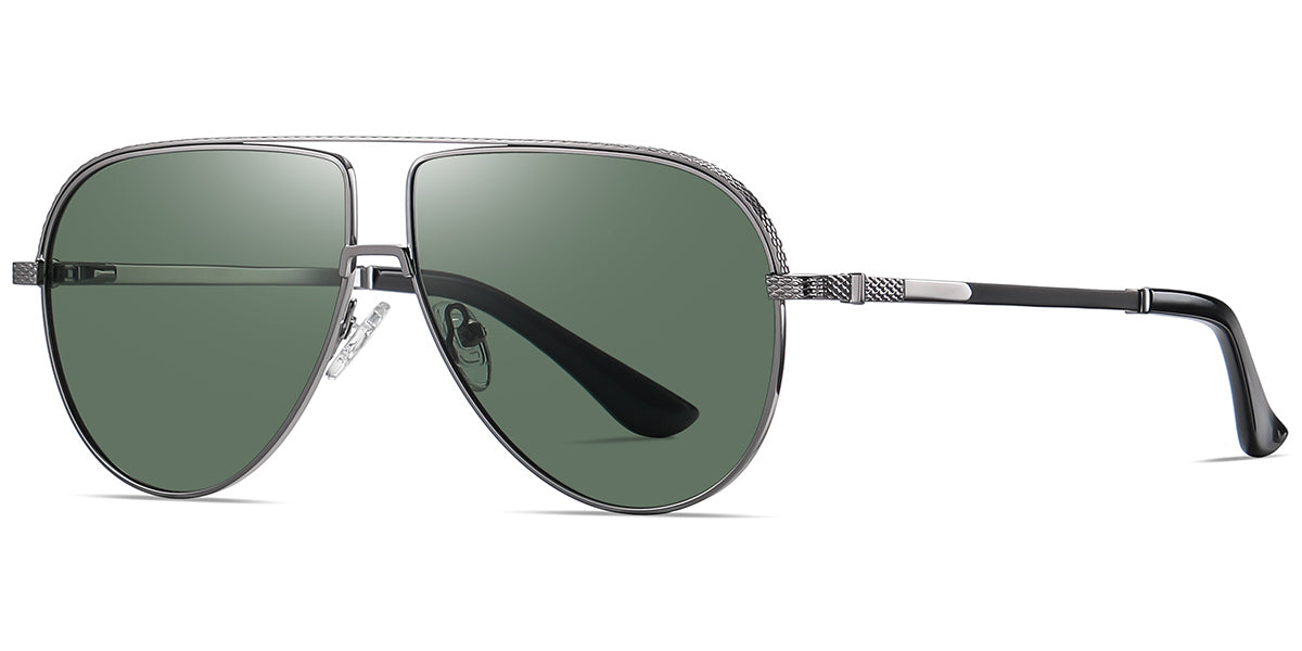 Aviator Geometric Sunglasses – Gun Metal with Dark Green Polarized Lenses SG4352-3