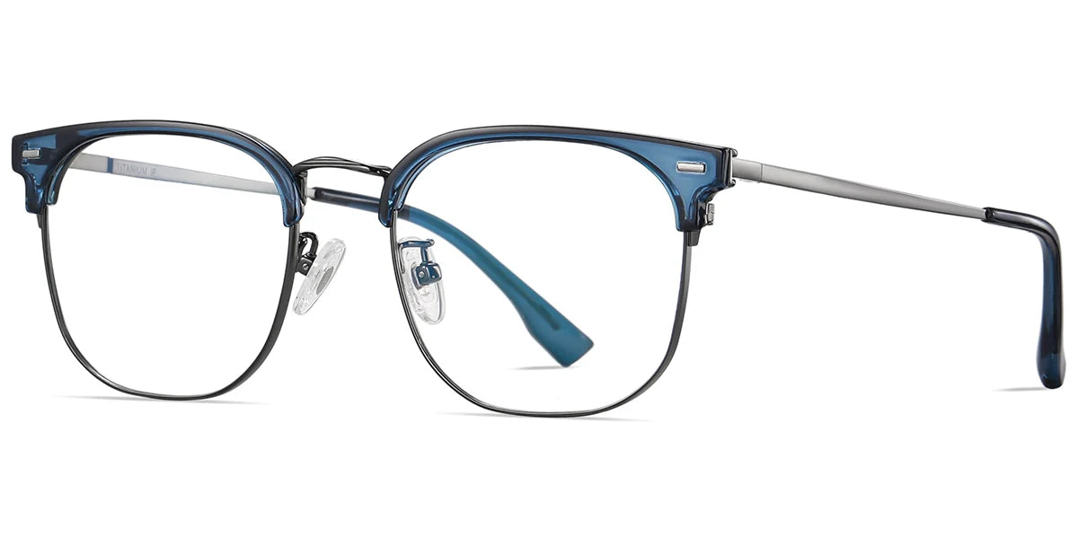 BLUE Titanium Browline Eye Glasses with prescription lenses EC6611-3