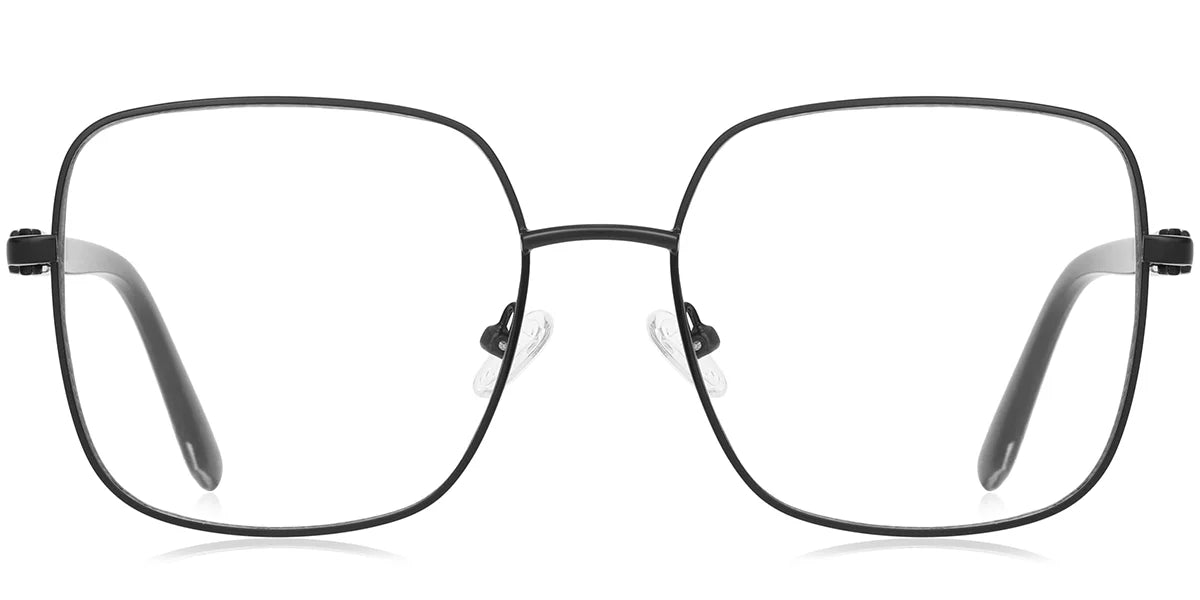Metal Square Eyeglasses Frame – Black Wide Full Rim F4762-5