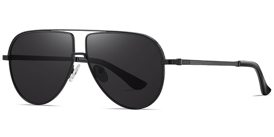 Black + Dark Grey Polarized Aviator Geometric Sunglasses SG4352-1