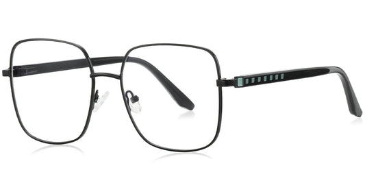 Metal Square Eyeglasses Frame – Black Wide Full Rim F4762-5