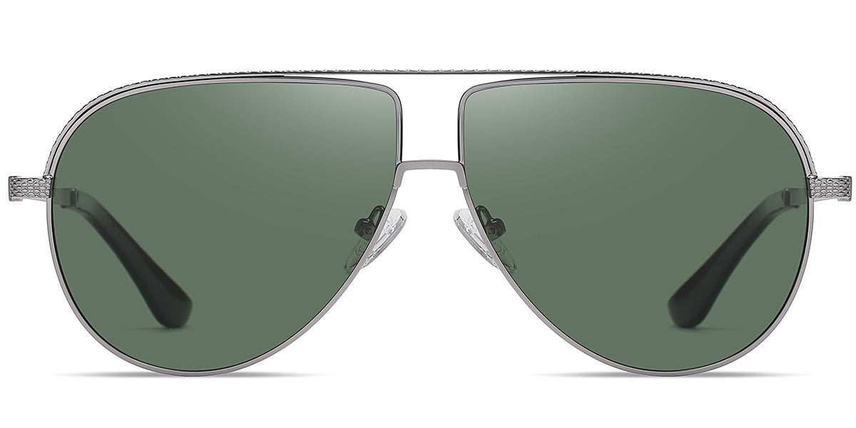 Aviator Geometric Sunglasses – Gun Metal with Dark Green Polarized Lenses SG4352-3
