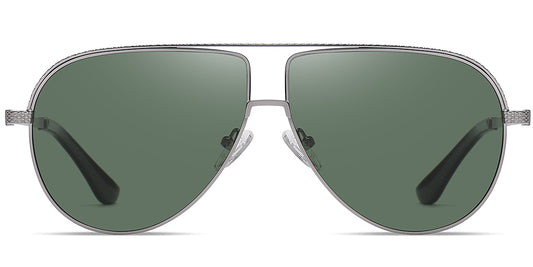 Aviator Geometric Sunglasses – Gun Metal with Dark Green Polarized Lenses SG4352-3