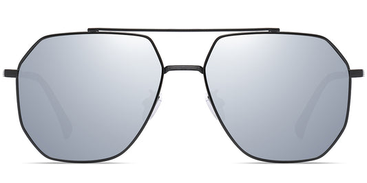 Aviator Sunglasses Black+Mirrored Silver Polarized SG4744-6