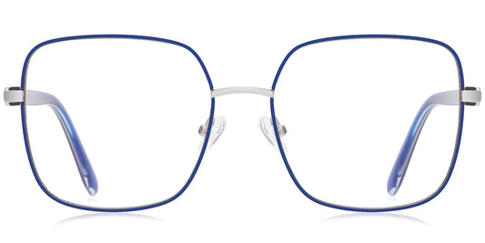 Metal Square  Eyeglasses Frame – silver-blue Wide Full Rim F4762-4