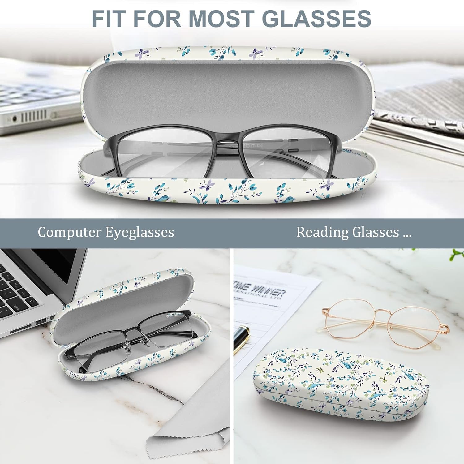 Hard Shell Eyeglasses Case, Portable Protective Glasses Cover Eyeglass Holder Box with Cleaning Cloth for Men Women