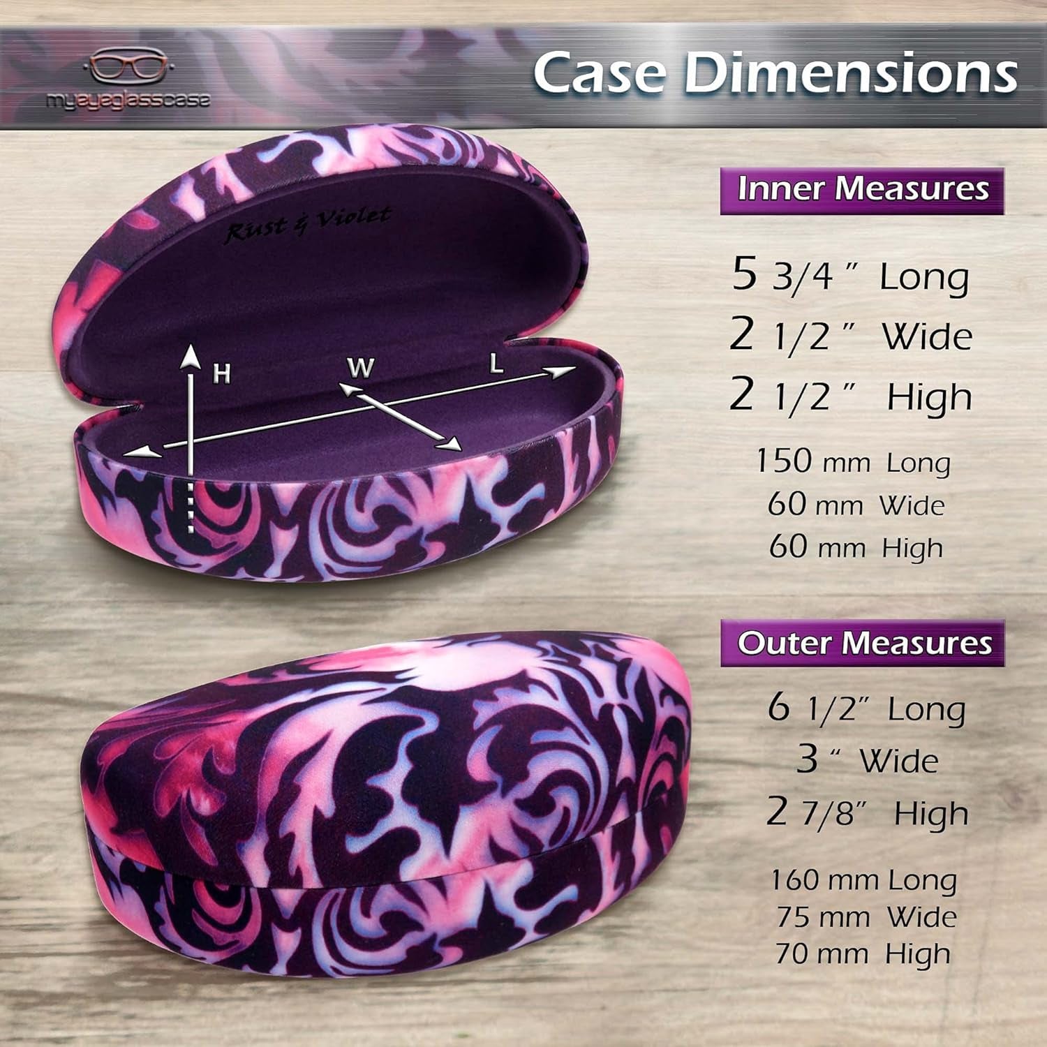 Large Curved Sunglasses Case - Women Hard Shell Glasses Holder - XL Large Eyeglass Case with Pouch &Cloth