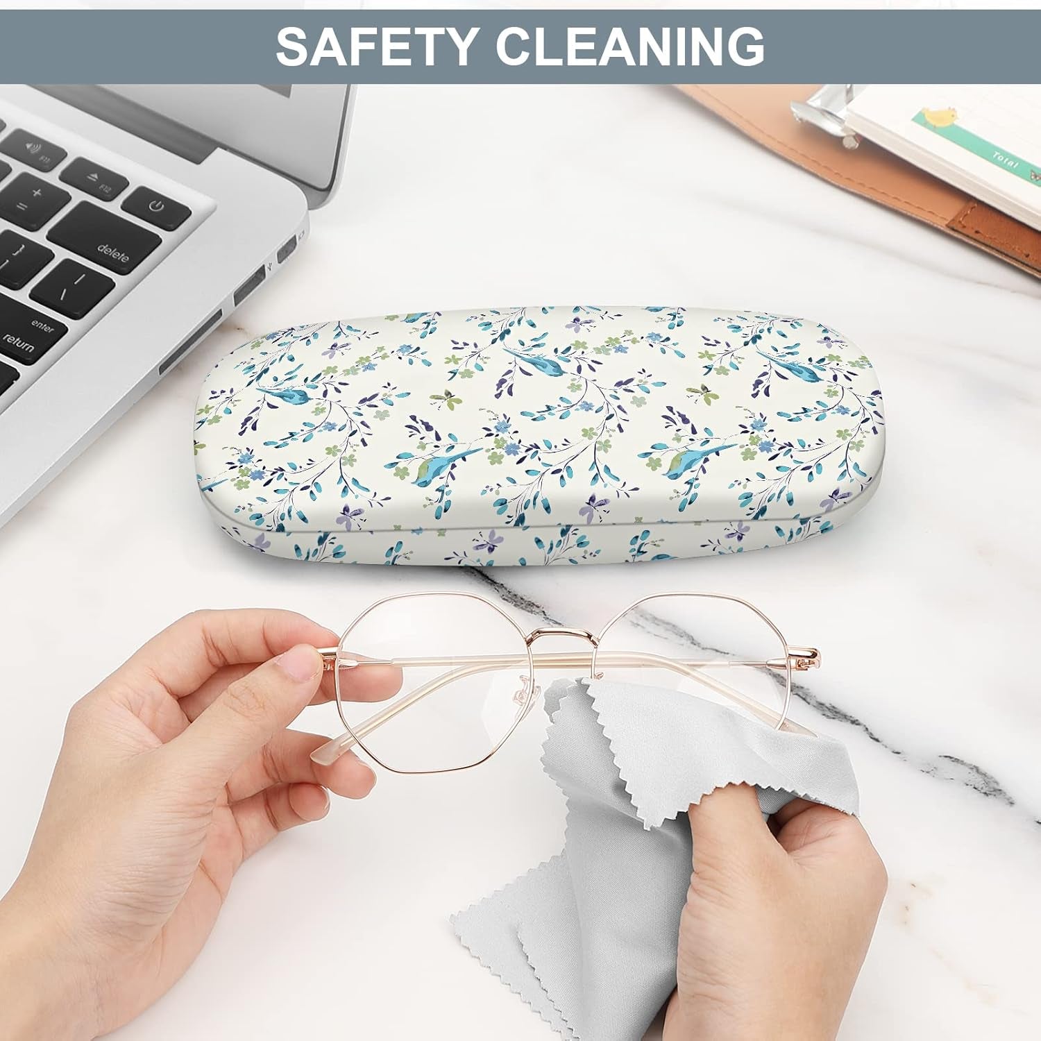 Hard Shell Eyeglasses Case, Portable Protective Glasses Cover Eyeglass Holder Box with Cleaning Cloth for Men Women