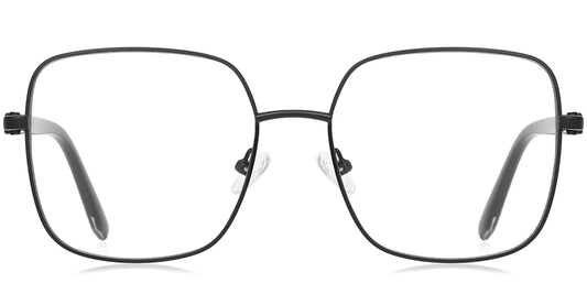Metal Square Eyeglasses Frame –  Black Wide Full Rim  F4762-5