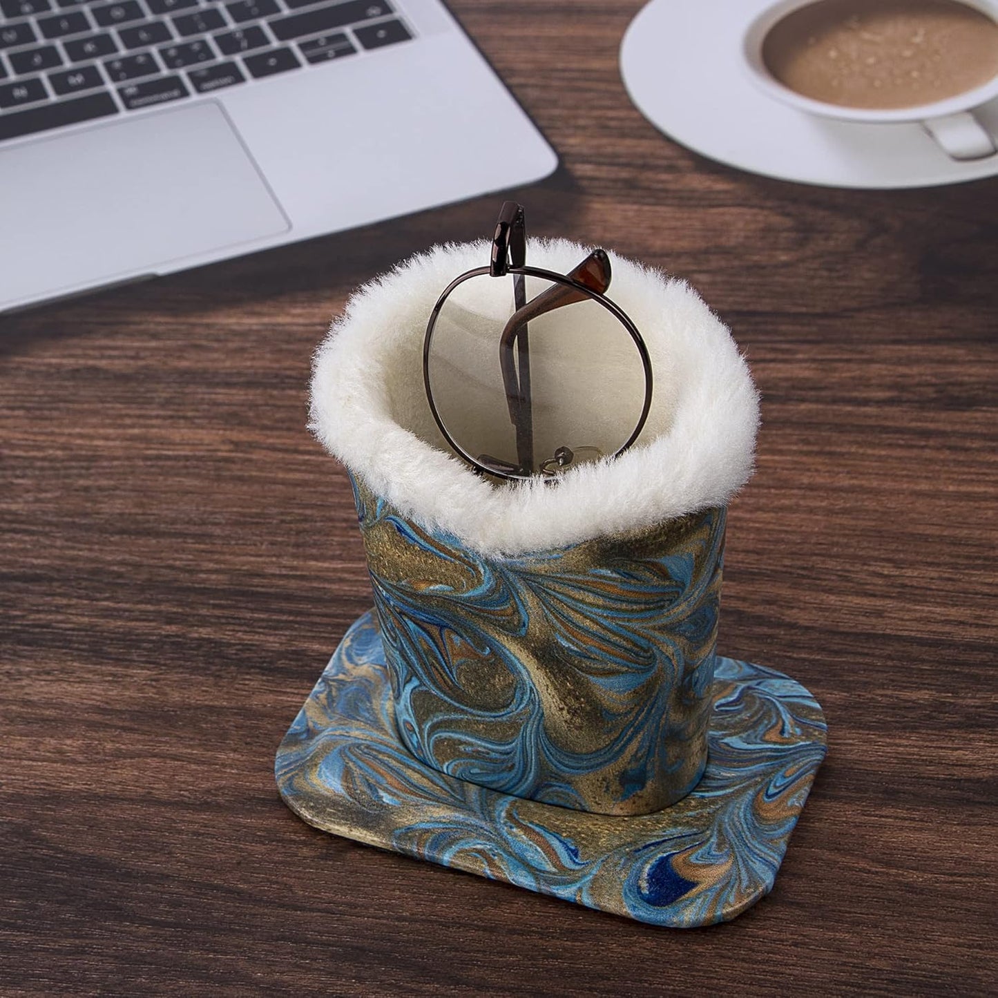 Desk Plush Lined [Anti-Scratch] Eyeglasses Holder Stand Protective Glasses Case, Golden Mandala, One Size