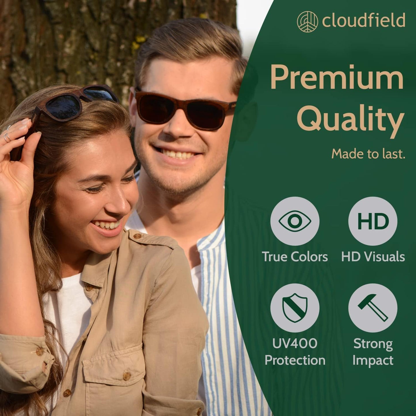 Premium Wood Frame Sunglasses for Men and Women with Advanced 9-Layer Polarized Lenses and Dual UV Protection Coating